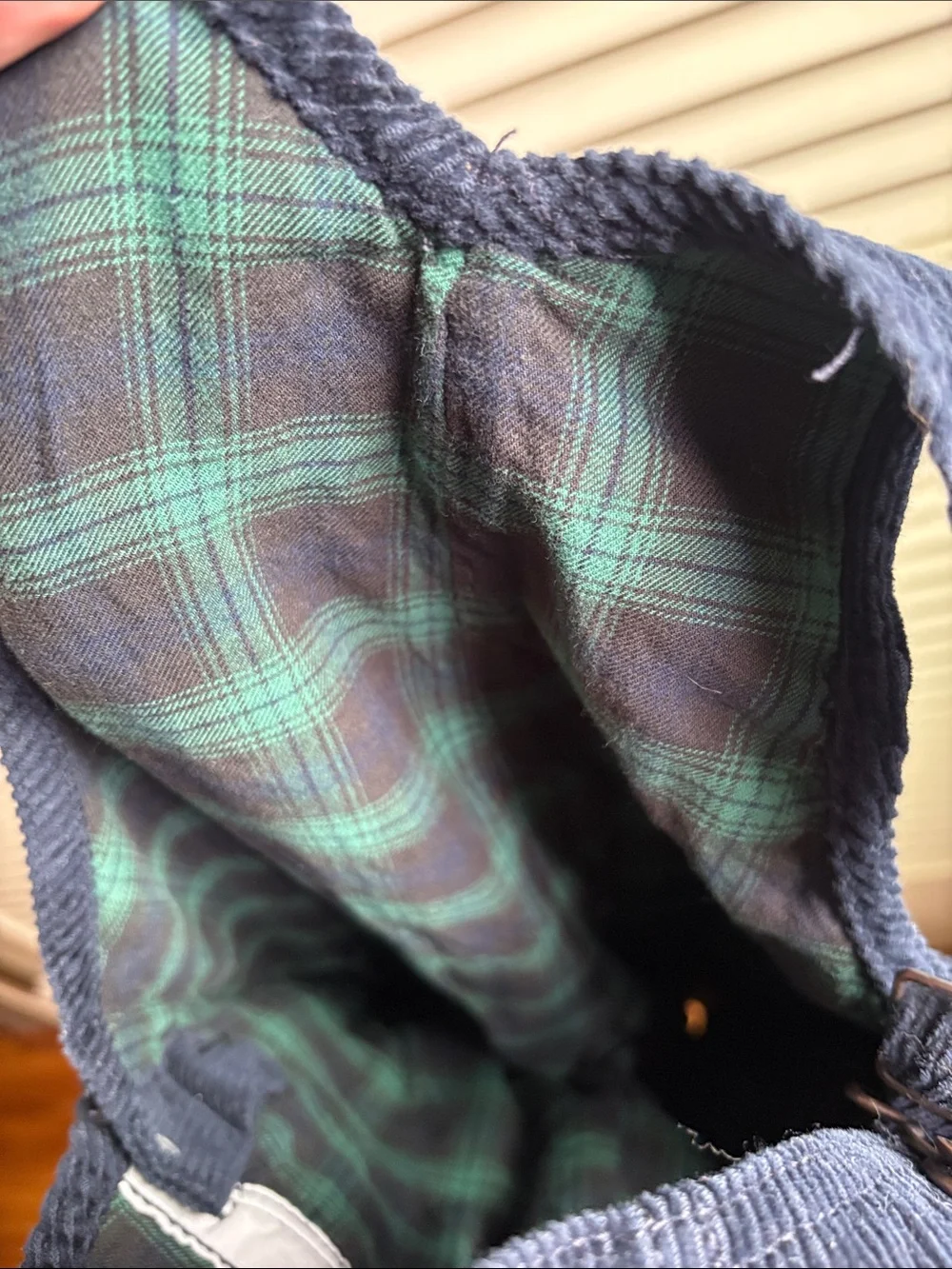 OshKosh B'gosh Navy Corduroy Overalls with Green & Blue Plaid Shirt